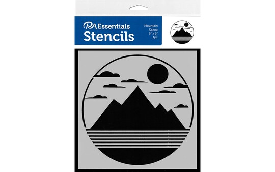 PA Essentials Stencil Mountain Scene for Painting on Wood, Canvas, Paper, Fabric, Wall and Tile, Reusable DIY Art and Craft Stencils for Painting, 6"x6" Inches